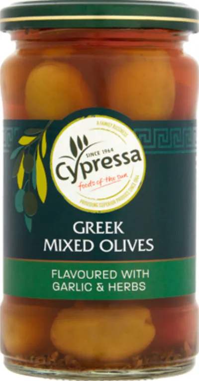 Cypressa Mixed Greek  Olives flavoured with Garlic & Herbs 315g