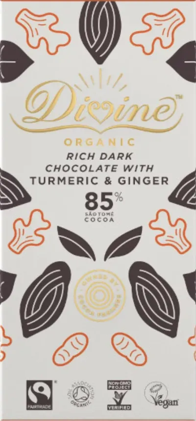 Divine Rich Dark 85% Chocolate with Turmeric &amp; Ginger 80g